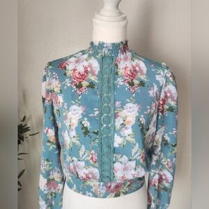 Milk & Honey Floral High Neck Blouse Boho Vintage Style Size M